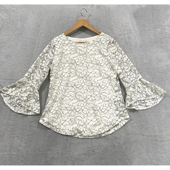 Elle Tops - Elle Top Blouse Womens Medium Crochet Floral Print Bell Sleeves Boho Cottagecore